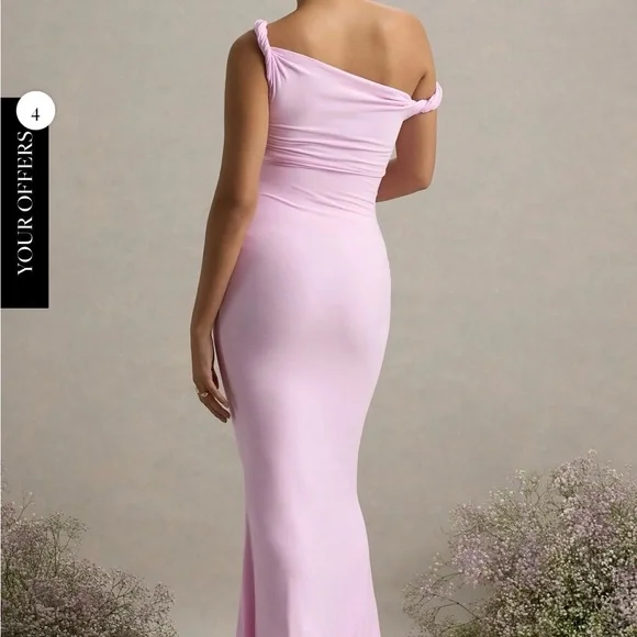 Club LLondon LITA- Pink Twisted Asymmetric Maternity Maxi Dress - Picture 2 of 5